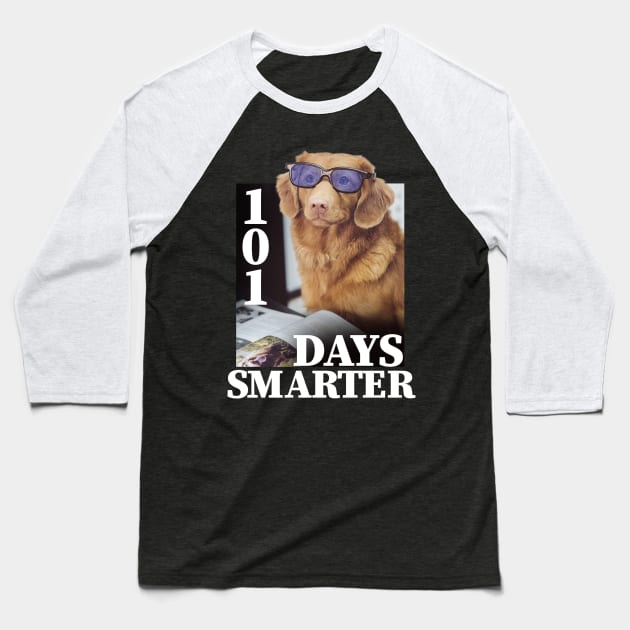 101 Days Smarter Cute Golden Retriever Dog With glasses Baseball T-Shirt by badCasperTess
